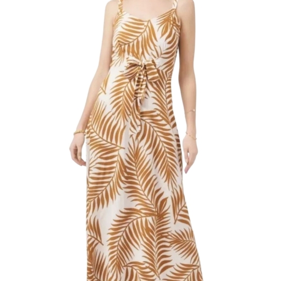 Vince Camuto Tropical Print Sleeveless Dress Maxi Taupe & White Women's M - FLAW - Picture 6 of 11